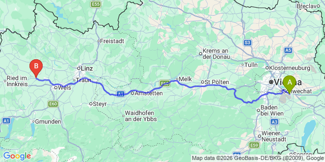 Map: Vienna Airport (VIE) to Grieskirchen