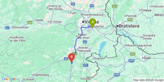 Map: Vienna Airport (VIE) to Grimmenstein