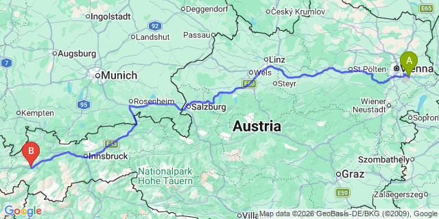 Map: Vienna Airport (VIE) to Grins
