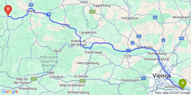 Map: Vienna Airport (VIE) to Groß-Gerungs