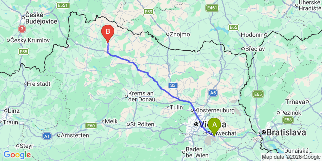 Map: Vienna Airport (VIE) to Groß-Siegharts
