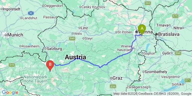 Map: Vienna Airport (VIE) to Großarl