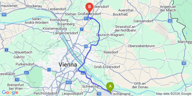 Map: Vienna Airport (VIE) to Grossebersdorf