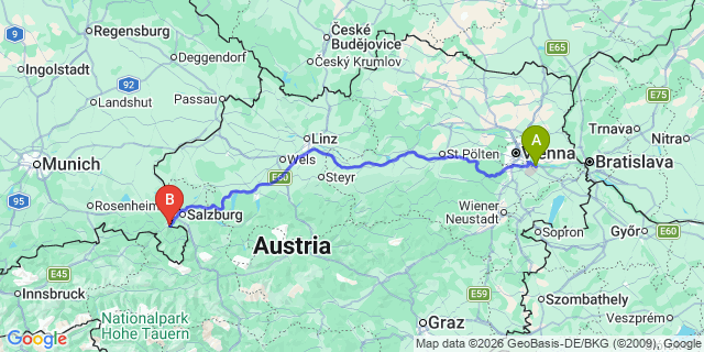 Map: Vienna Airport (VIE) to Großgmain