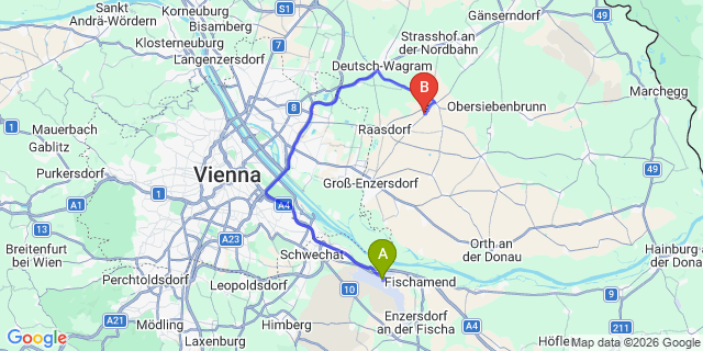Map: Vienna Airport (VIE) to Großhofen