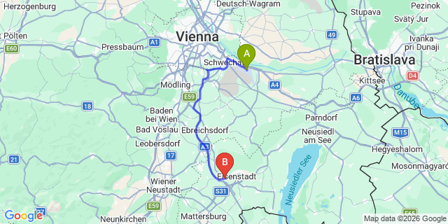 Map: Vienna Airport (VIE) to Großhöflein