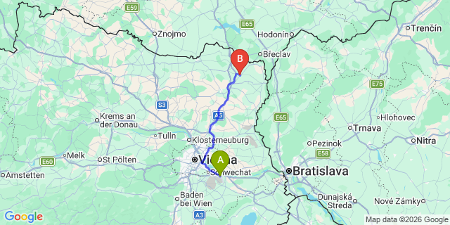 Map: Vienna Airport (VIE) to Großkrut