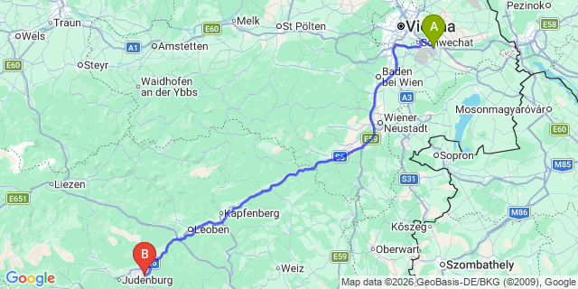 Map: Vienna Airport (VIE) to Großlobming