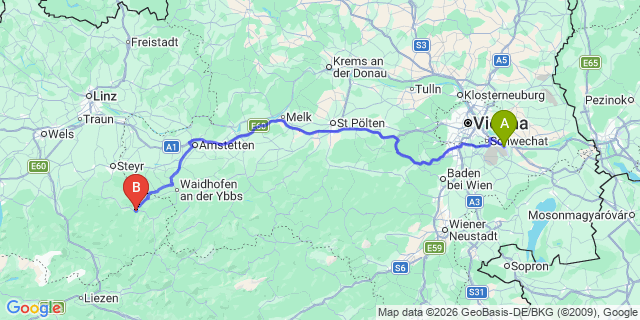 Map: Vienna Airport (VIE) to Großraming
