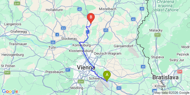 Map: Vienna Airport (VIE) to Großrußbach