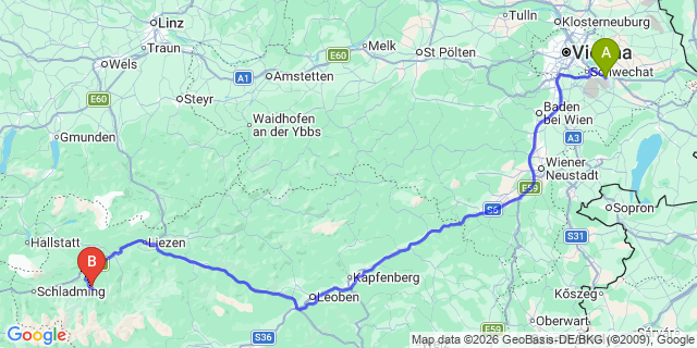 Map: Vienna Airport (VIE) to Großsölk