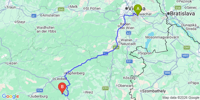 Map: Vienna Airport (VIE) to Großstubing