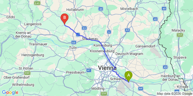 Map: Vienna Airport (VIE) to Großweikersdorf