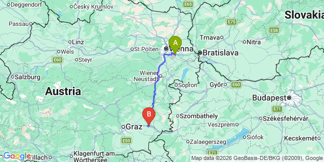 Map: Vienna Airport (VIE) to Großwilfersdorf