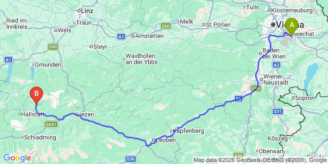 Map: Vienna Airport (VIE) to Grundlsee