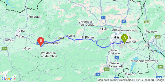Map: Vienna Airport (VIE) to Gunnersdorf