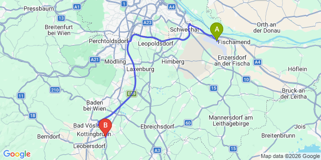 Map: Vienna Airport (VIE) to Günselsdorf