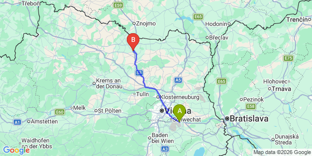 Map: Vienna Airport (VIE) to Guntersdorf