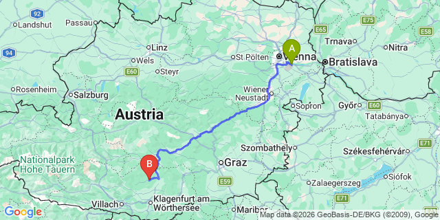 Map: Vienna Airport (VIE) to Gurk