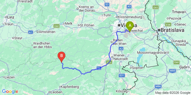 Map: Vienna Airport (VIE) to Gußwerk