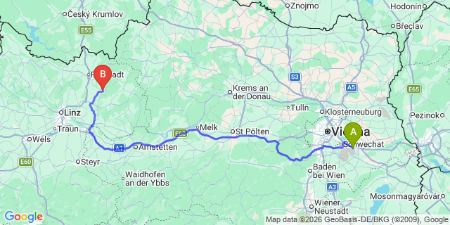 Map: Vienna Airport (VIE) to Gutau