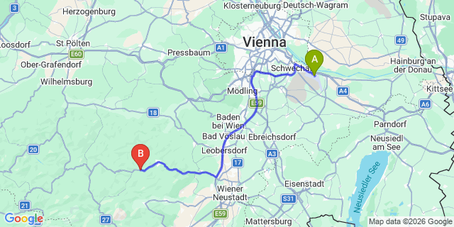 Map: Vienna Airport (VIE) to Gutenstein