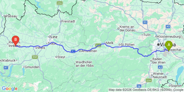 Map: Vienna Airport (VIE) to Haag am Hausruck