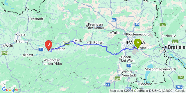 Map: Vienna Airport (VIE) to Haag Dorf