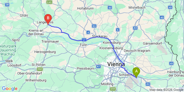 Map: Vienna Airport (VIE) to Hadersdorf am Kamp
