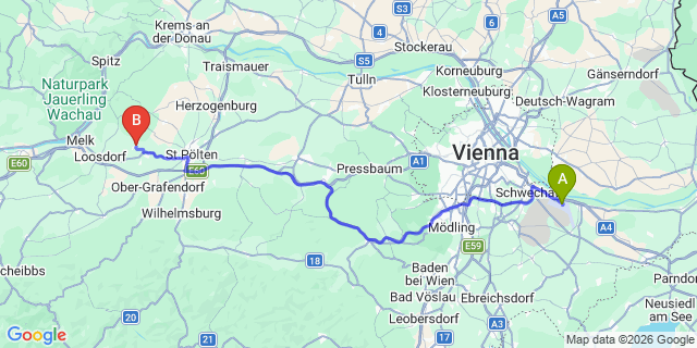 Map: Vienna Airport (VIE) to Hafnerbach