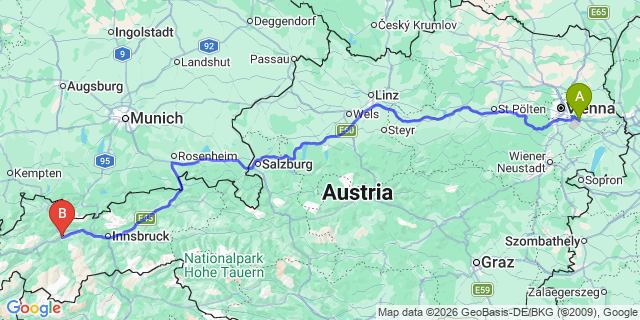 Map: Vienna Airport (VIE) to Haiming