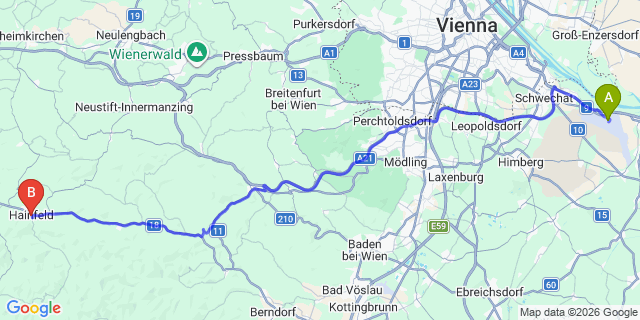 Map: Vienna Airport (VIE) to Hainfeld