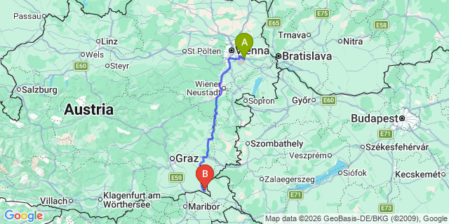 Map: Vienna Airport (VIE) to Halbenrain