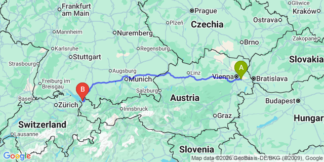 Map: Vienna Airport (VIE) to Hard