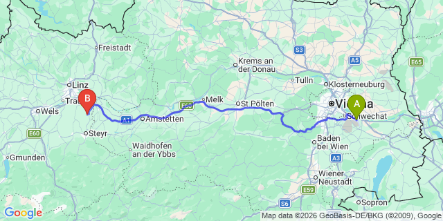 Map: Vienna Airport (VIE) to Hargelsberg
