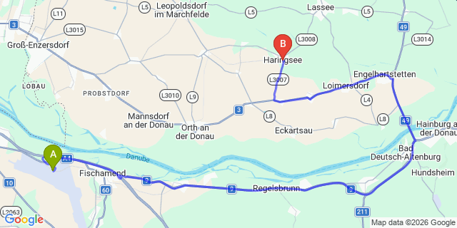 Map: Vienna Airport (VIE) to Haringsee