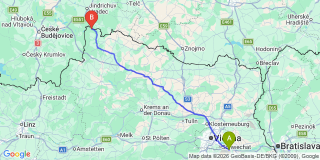 Map: Vienna Airport (VIE) to Haugschlag