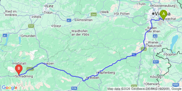 Map: Vienna Airport (VIE) to Haus im Ennstal
