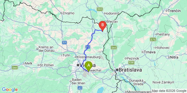 Map: Vienna Airport (VIE) to Hausbrunn
