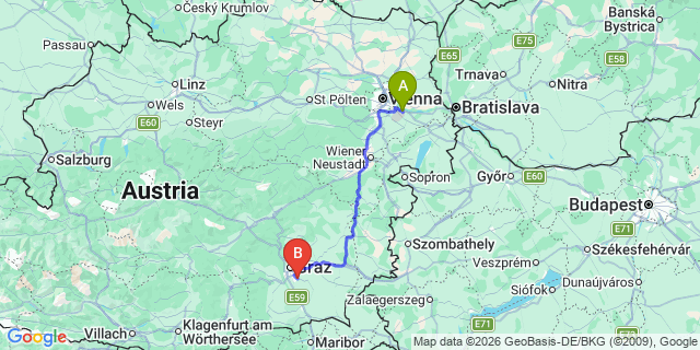 Map: Vienna Airport (VIE) to Hausmannstätten