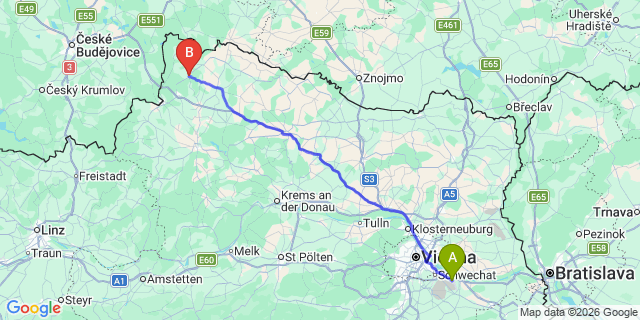 Map: Vienna Airport (VIE) to Heidenreichstein