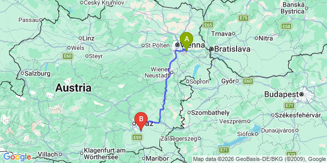 Map: Vienna Airport (VIE) to Heiligenkreuz am Waasen