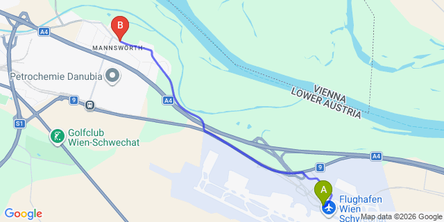 Map: Vienna Airport (VIE) to HEINHOTEL vienna airport