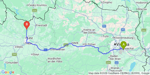 Map: Vienna Airport (VIE) to Hellmonsödt