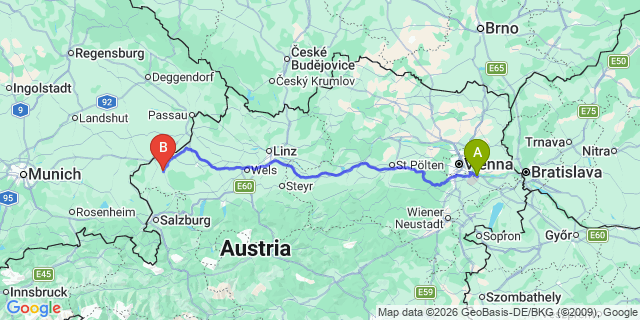 Map: Vienna Airport (VIE) to Helpfau-Uttendorf