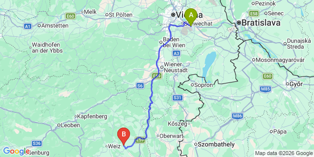 Map: Vienna Airport (VIE) to Herberstein