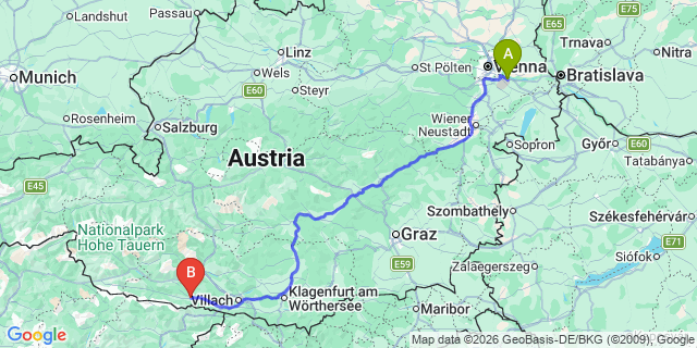 Map: Vienna Airport (VIE) to Hermagor