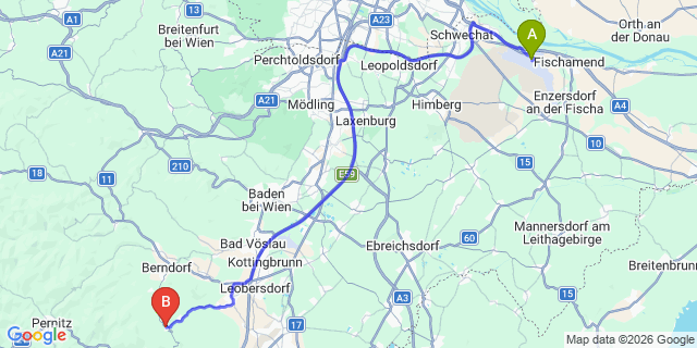 Map: Vienna Airport (VIE) to Hernstein