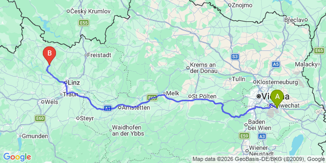 Map: Vienna Airport (VIE) to Herzogsdorf