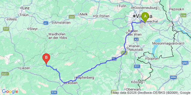 Map: Vienna Airport (VIE) to Hieflau